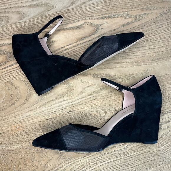 New! Tuckernuck Black Mesh Darcy Wedges Suede Leather Heels Women’s Size 9 - Picture 7 of 10